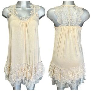 Altar’d State Scalloped Cream Lace Trim Chemise Slip Dress Ruffle Hem Coquette M
